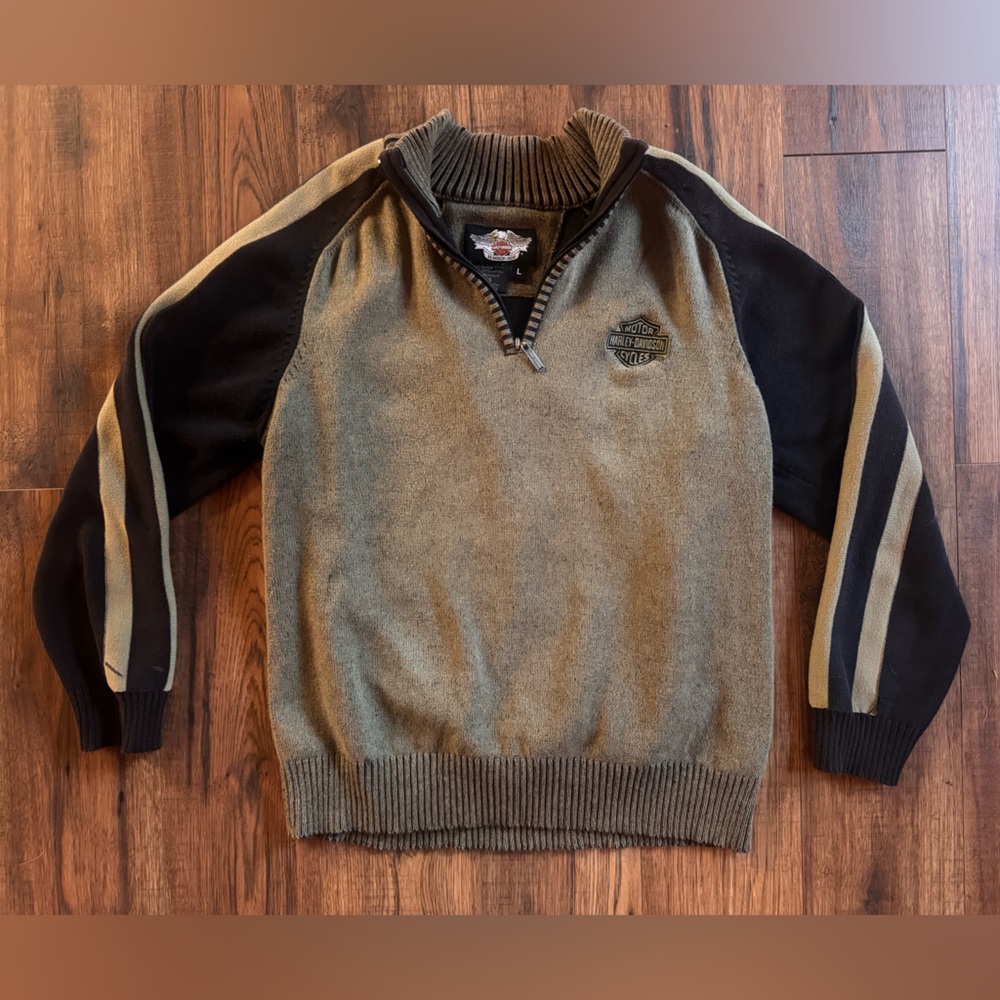 Vintage Harley Davidson Embroidered 1/4 Zip Pullover Sweater Men's Size L